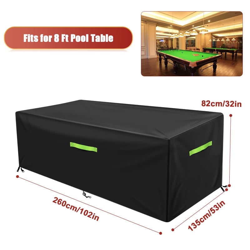 GEMITTO 7/8/9 ft Pool Table Cover, Waterproof Billiard Cover Polyester Fabric for Snooker Billiard Table (102x53x32in) Black - Image 2